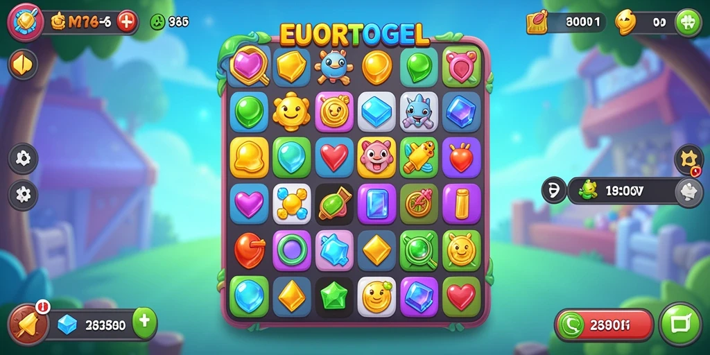Tangkapan layar permainan EUROTOGEL menampilkan gameplay Match-3 yang menarik.
