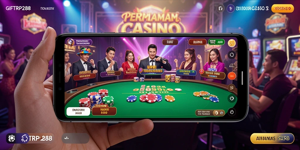 Menampilkan gameplay Live Casino yang seru dan interaktif di GIFTRP288.