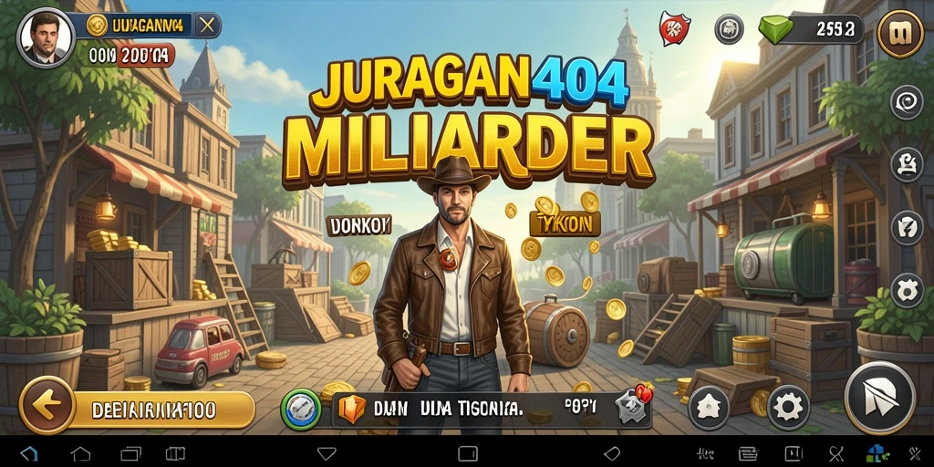 Screenshot gameplay JURAGAN404 menampilkan pembangunan bisnis yang menawan.