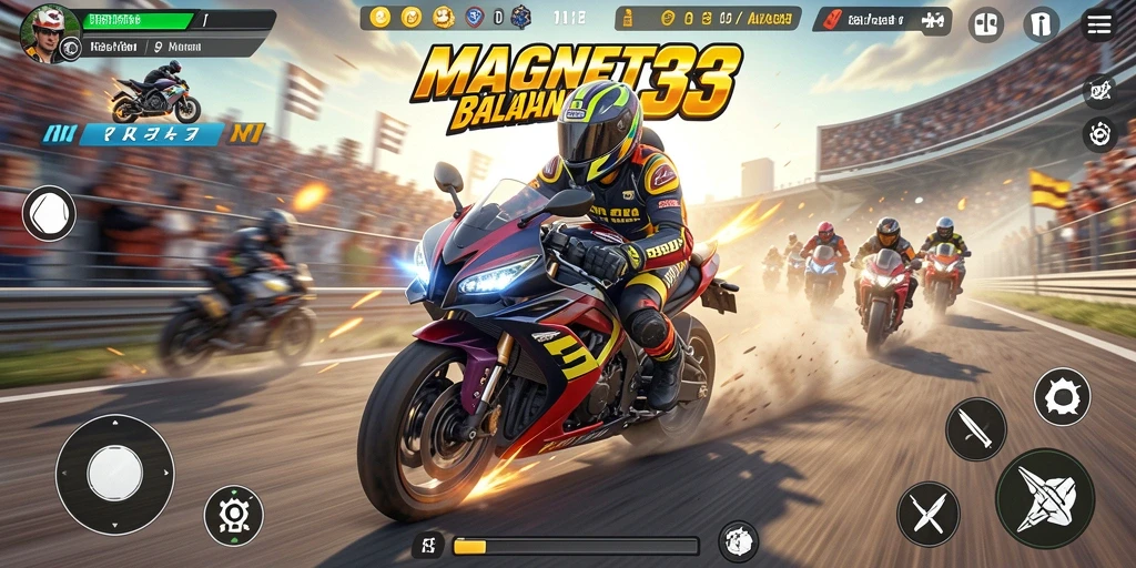 Screenshot gameplay MAGNET33 menampilkan aksi balap motor yang mendebarkan.