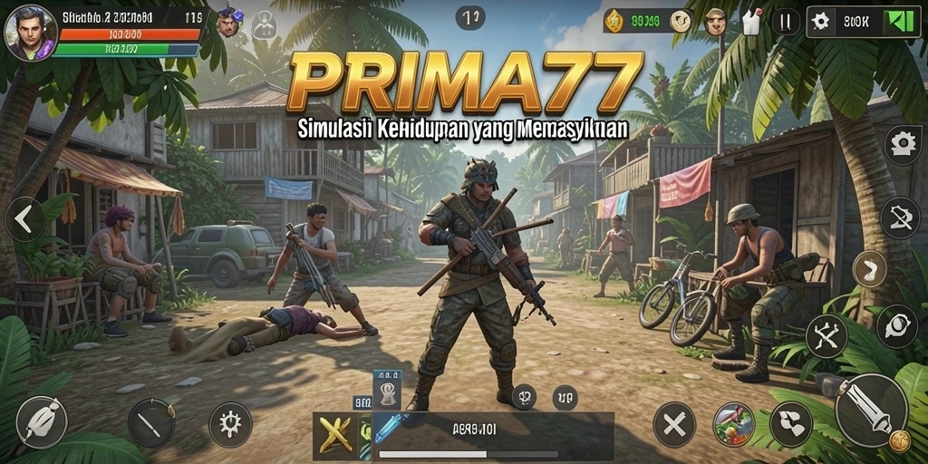Tampilan gameplay <strong>PRIMA77</strong> dengan berbagai interaksi karakter dan skenario kehidupan.