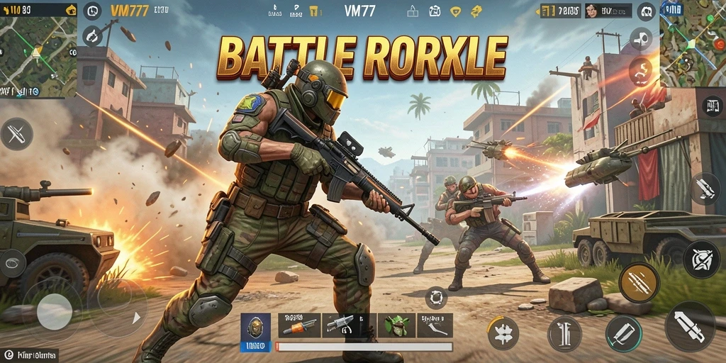 Screenshot menampilkan momen epic dalam pertempuran Battle Royale.